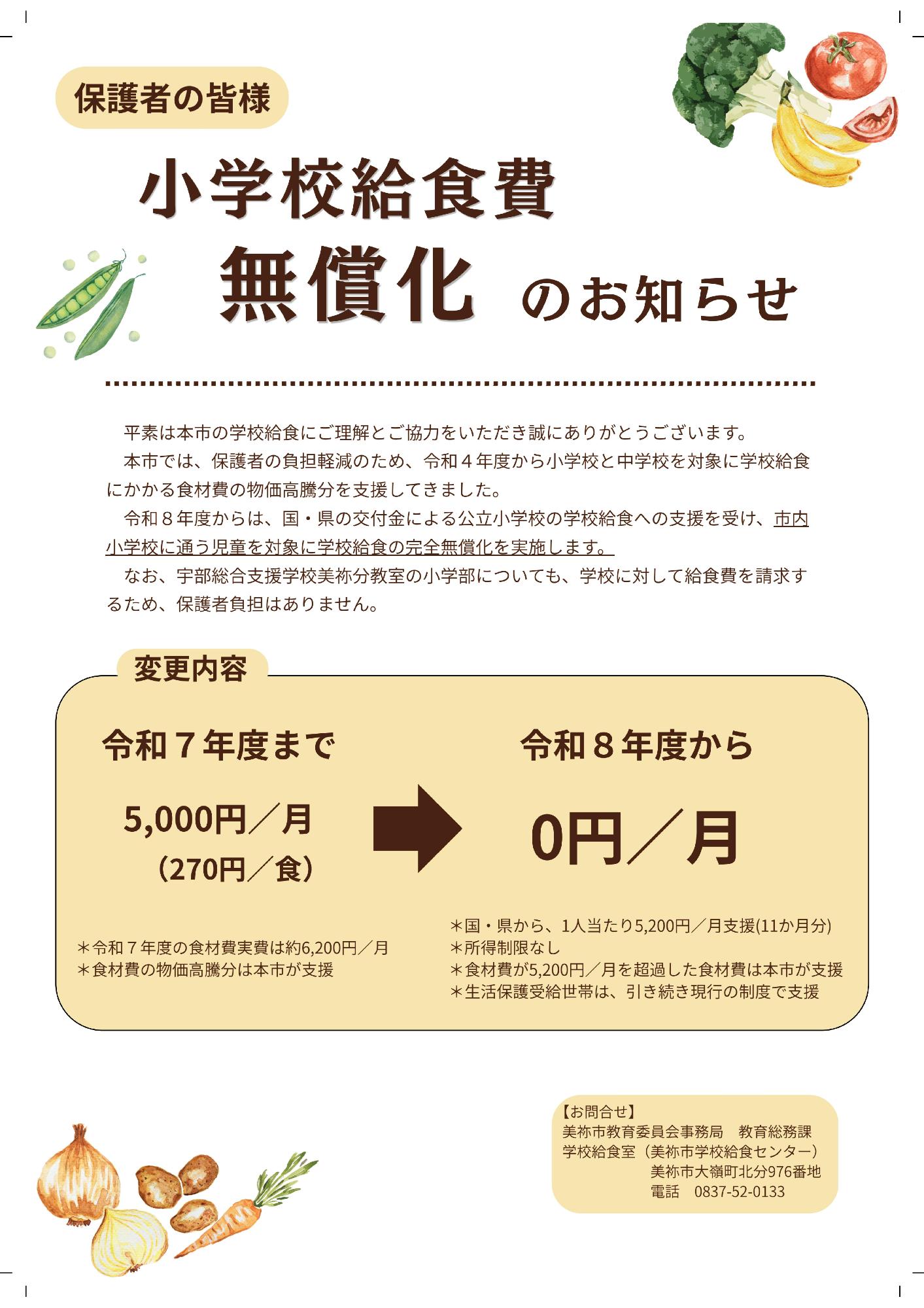 小学校給食費無償化のお知らせ