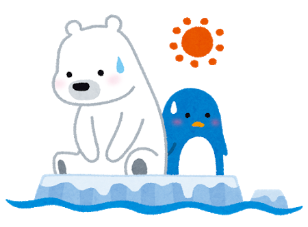 クマとペンギンが暑がっているイラスト
