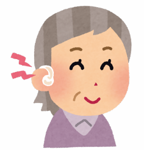 高齢者が補聴器を装着している様子のイラスト