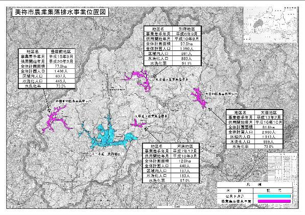 美祢市農業集落排水事業位置図、詳細は以下