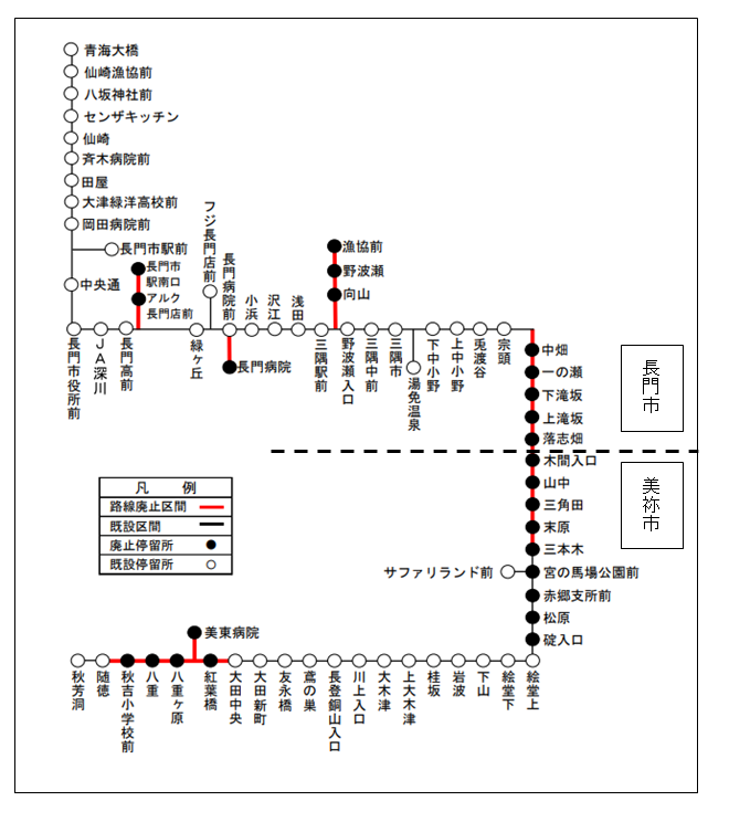 バス路線「秋芳洞～青海大橋線」概要図